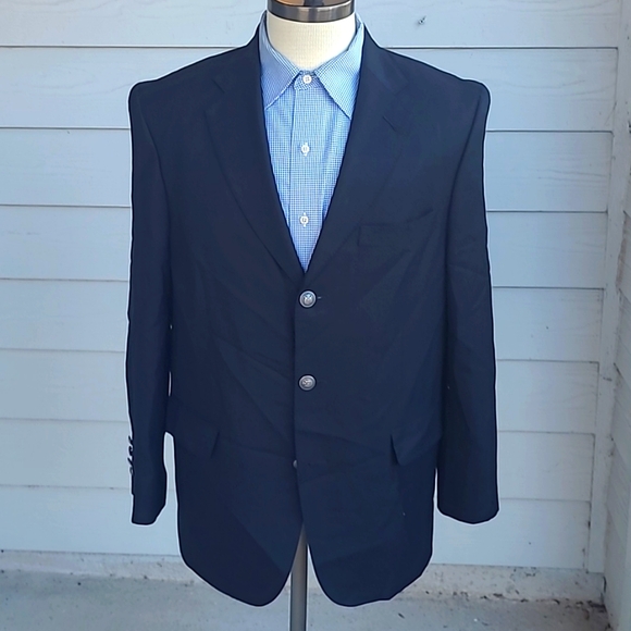 KNOT STANDARD Custom Black Weave Wool Metal Buttons 42 S Mens Sport Coat Blazer‎